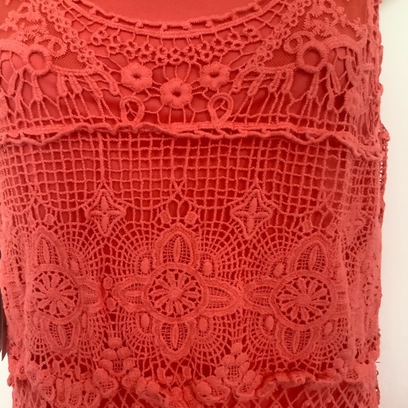 NWT American Rag Cie Lined Sleeveless Tiered Crochet Dress Size Small Hot Coral - Picture 2 of 8